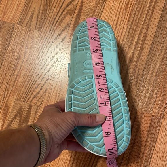 Crocs Light Teal Blue, white Stripe, Clogs, Sandals W 9 - Picture 8 of 9